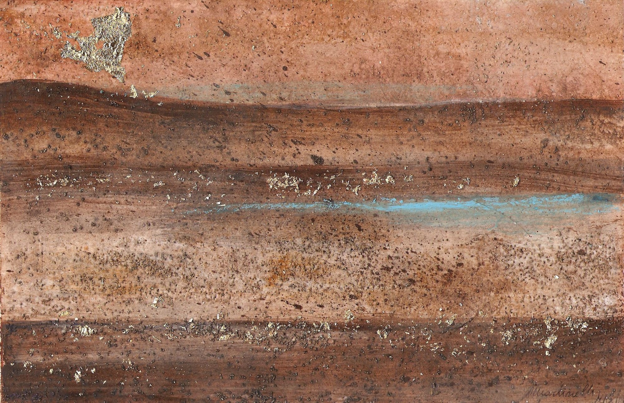 Atmosfera - Bagliori Paesaggio, tecnica mista con foglia oro su carta, cm. 25 x 16,5