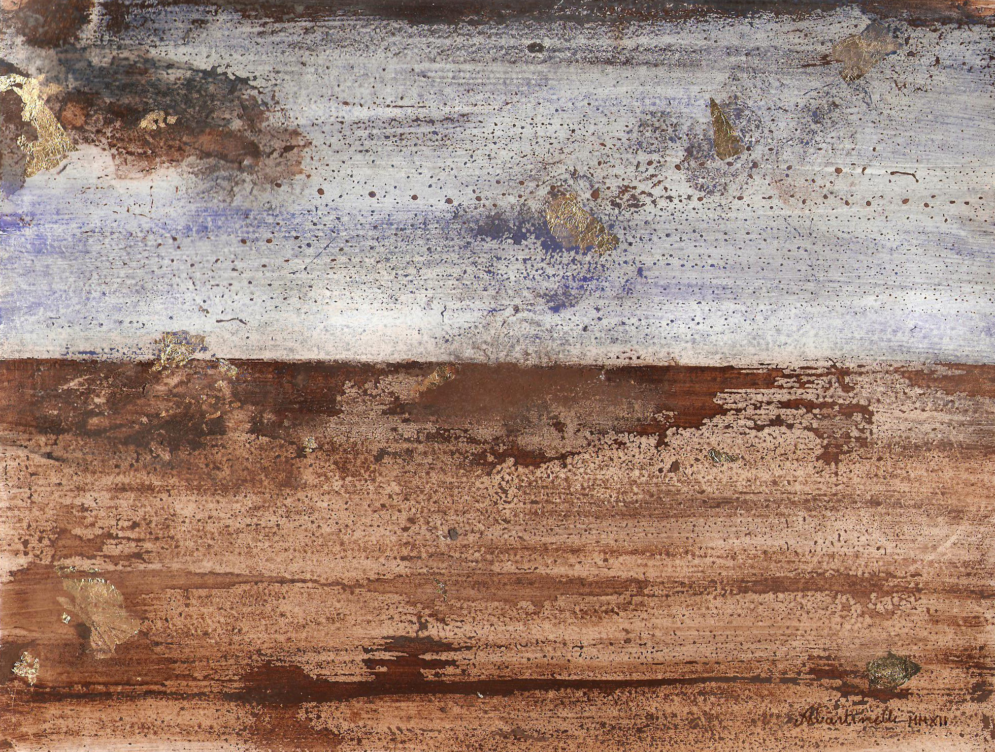 Atmosfera, Nel vento, tecnica mista su carta con foglia oro,cm. 25 x 19, anno 2013