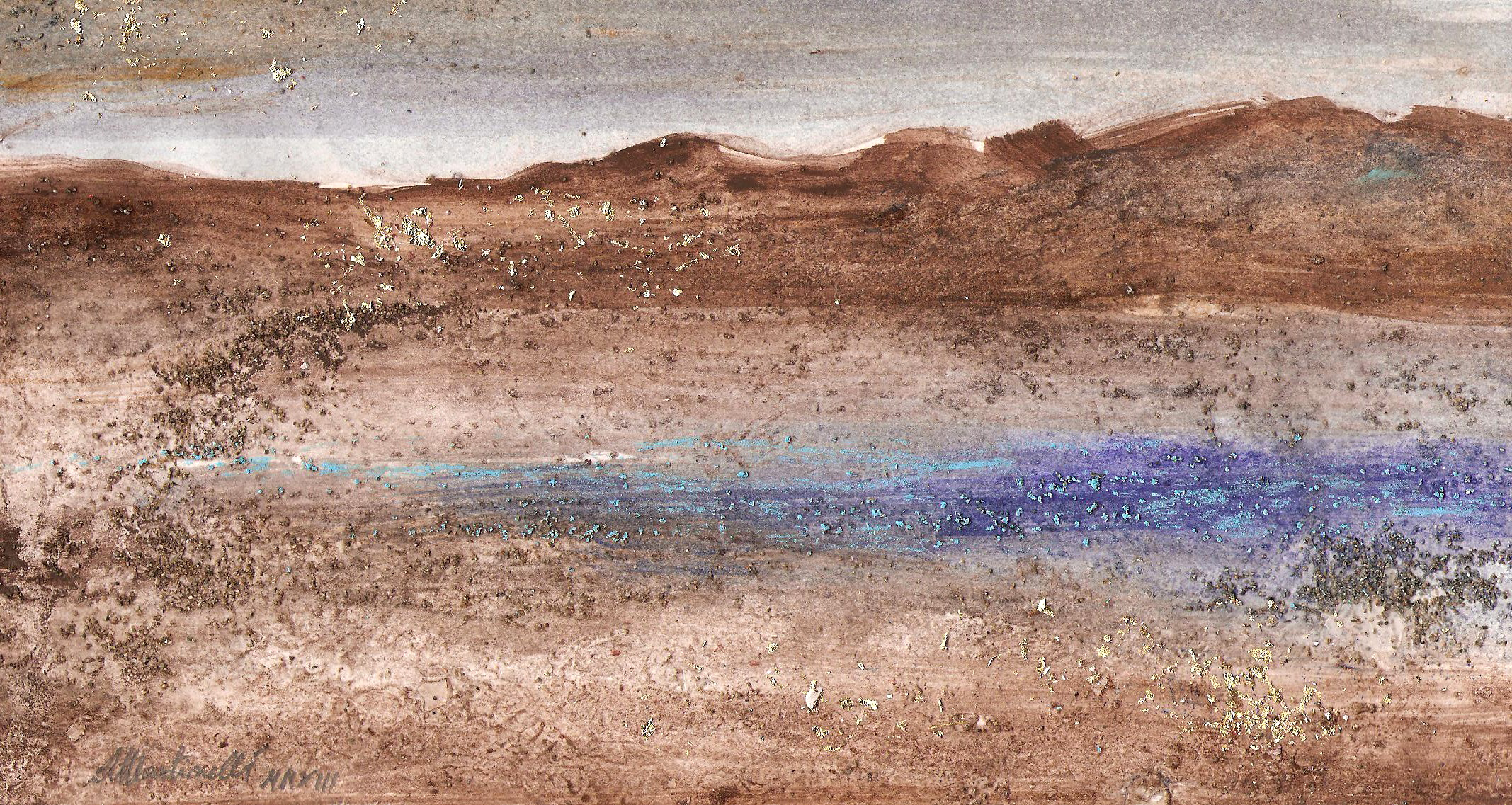 Atmosfera, Orizzonte, tecica mista con foglia oro su carta,cm. 28 x 15
